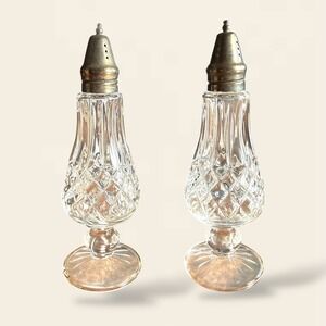Vintage Cut Glass Salt and Pepper Shakers Set Footed Diamond Pattern Clear
